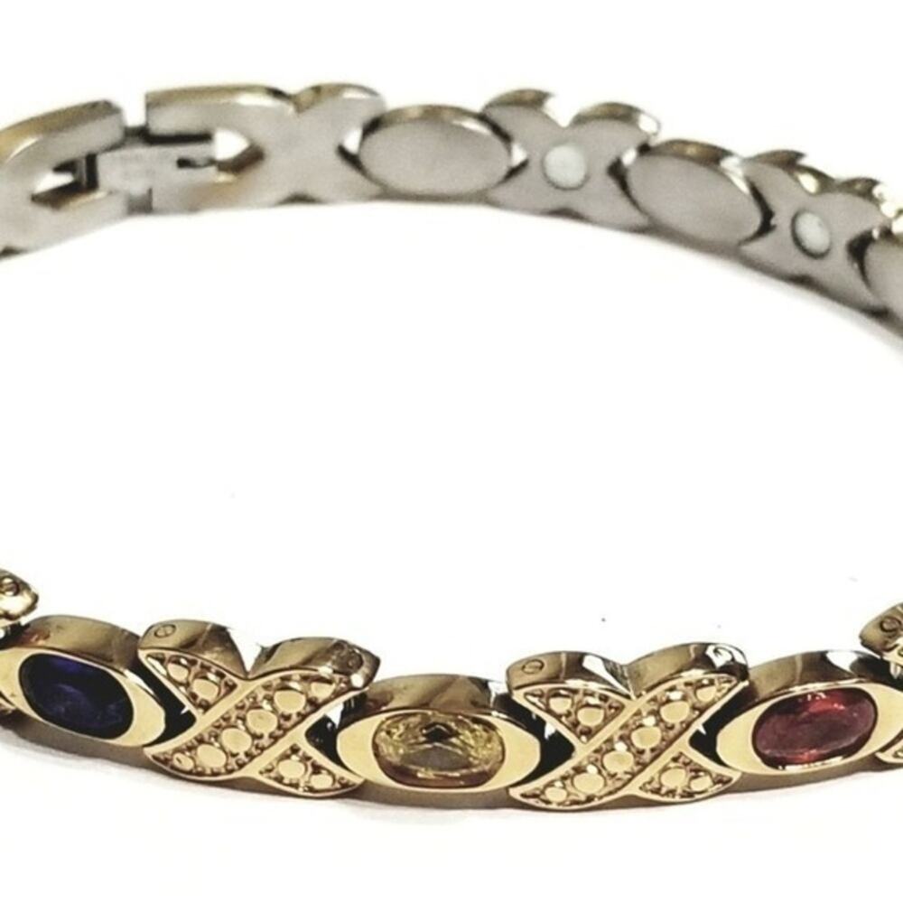 Stainless steel magnetic bracelet with‎ crystals